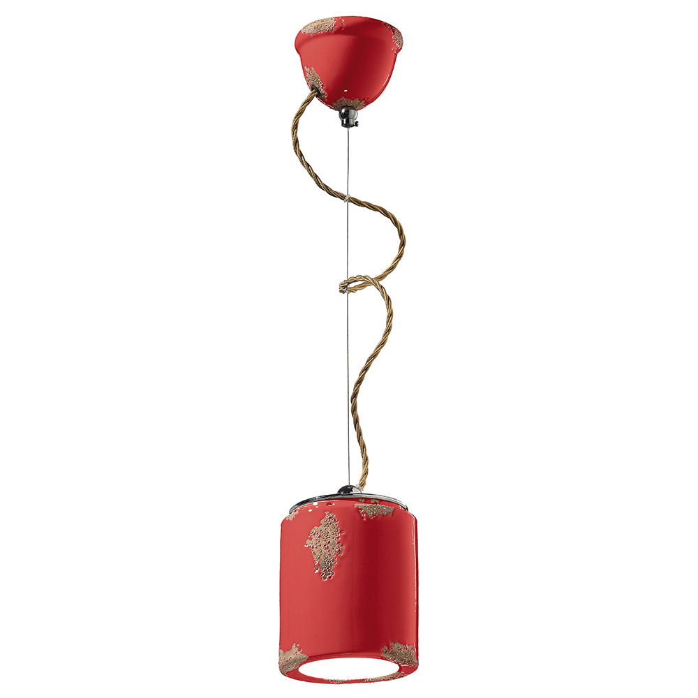 Lampadario Vintage Ceramica Rossa 1 Luce E27 C984-VIR