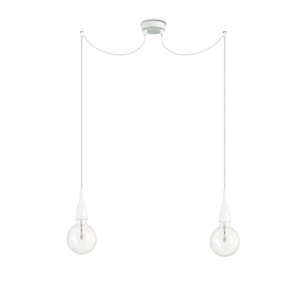 Sospensione Moderna Minimal Metallo Bianco 2 Luci E27 8W 3000K Luce Calda