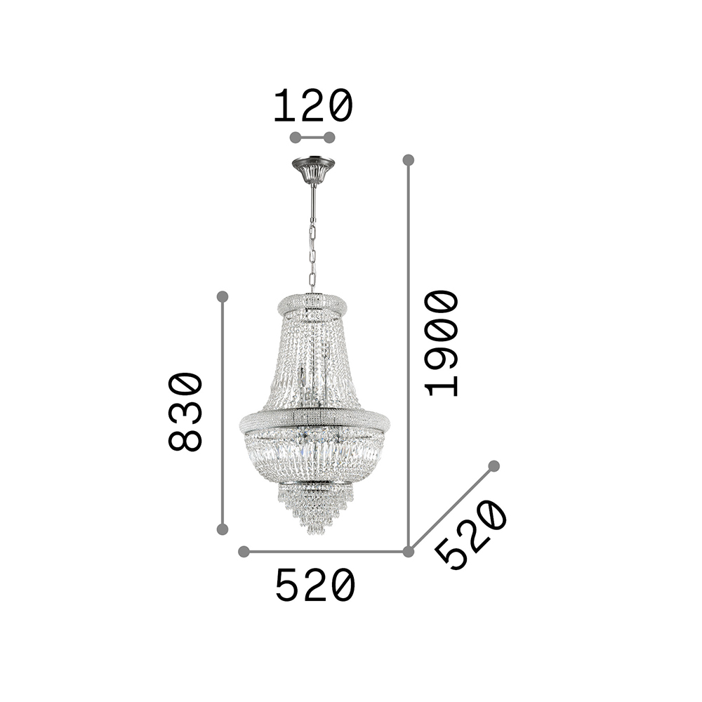 Lampadario Classico Dubai Metallo-Cristallo Cromo 10 Luci E14