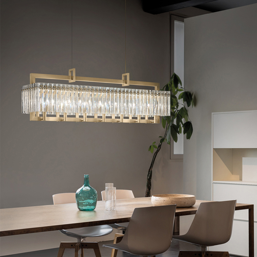 Sospensione Classica Crek Metallo Ottone Vetro 14 Luci CREK-S14