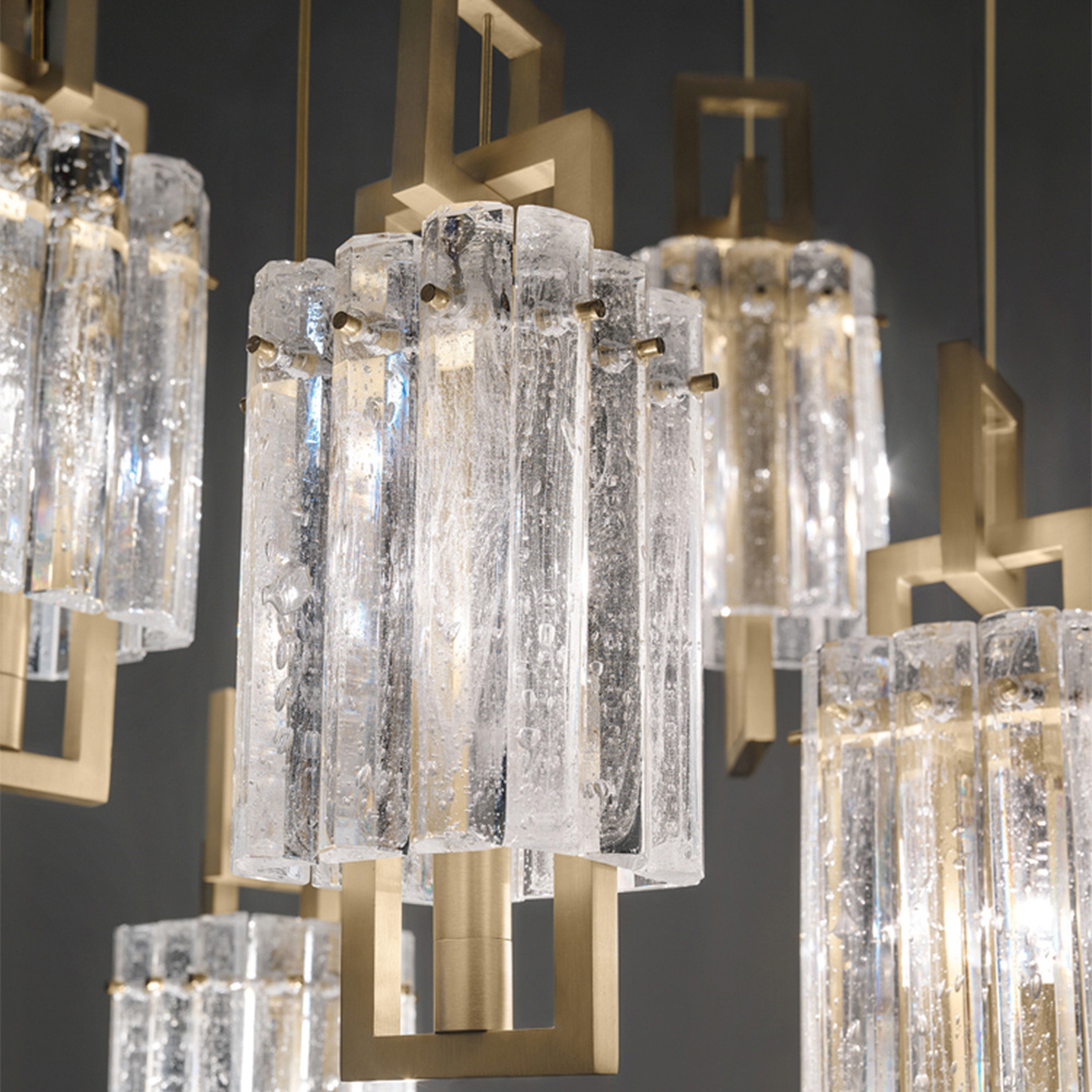 Sospensione Classica Crek Metallo Ottone Vetro 5 Luci CREK-S5