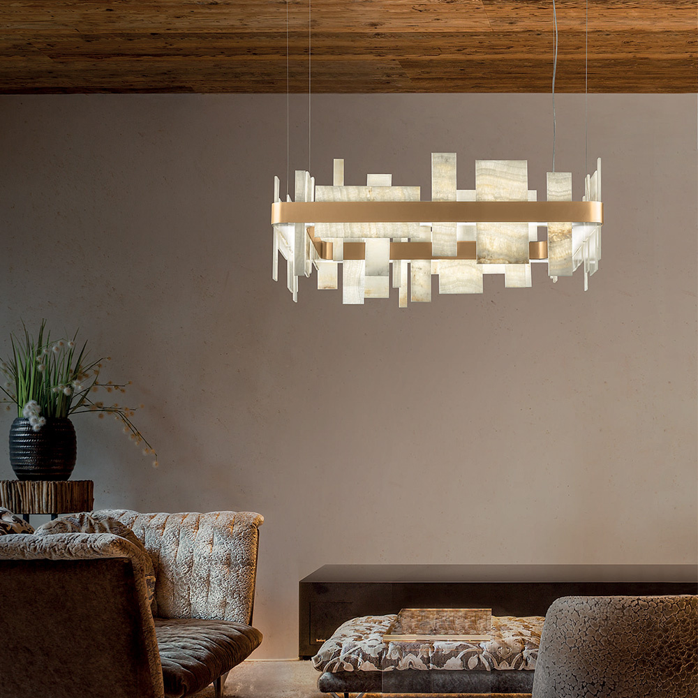 Lampadario Contemporaneo Honicè Metallo Oro E Onice Led 28,1W HONICE-S80