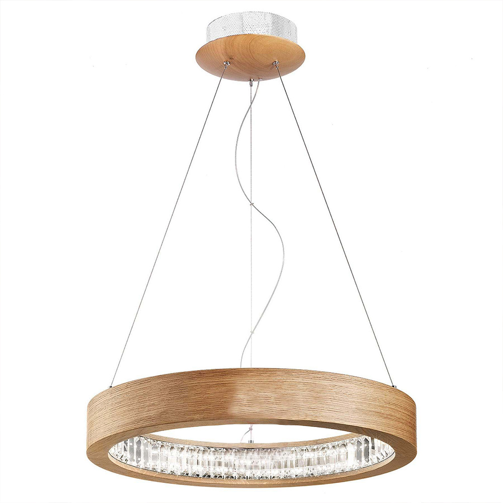 Lampadario Contemporaneo Libe Metallo/Legno Rovere E Cristallo Led 144W LIBE-ROUND-S-140