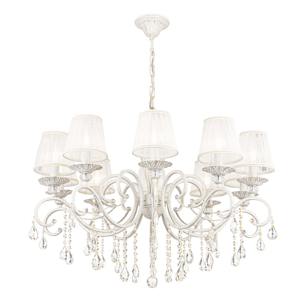 Lampadario Shabby Chic Grace Metallo Bianco 10 Luci ARM247-10-G