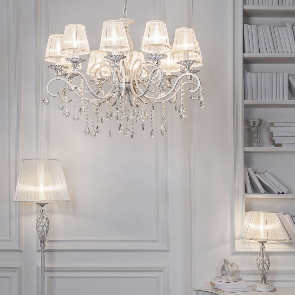 Lampadario Shabby Chic Grace Metallo Bianco 10 Luci ARM247-10-G