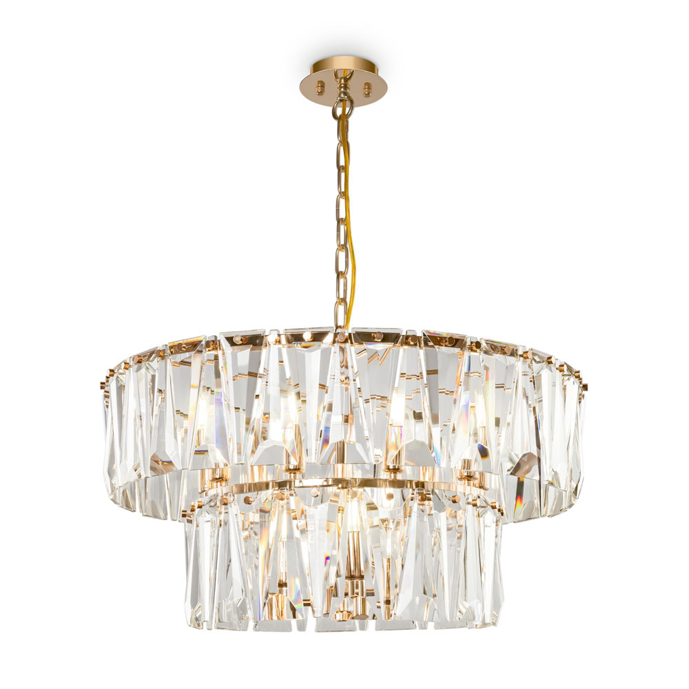 Image of Lampadario Contemporaneo Puntes Metallo Oro 12 Luci Diffusori Vetro