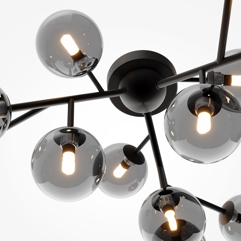 Maytoni Plafoniera Dallas, Vetro Nero/Grigio Fumo A 12 Luci