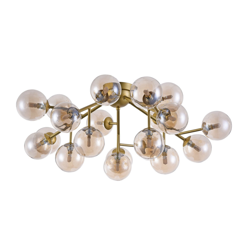 Image of Lampadario Contemporaneo Dallas Metallo Oro 20 Luci Diffusori Ambra