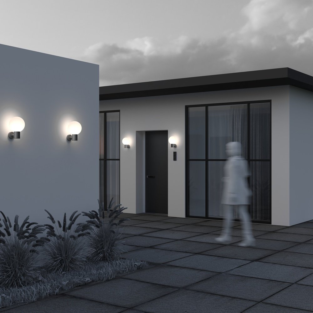 Lampada Da Parete Esterna LED | Moderna, Nera In Alluminio, IP65, Con Sensore Luce