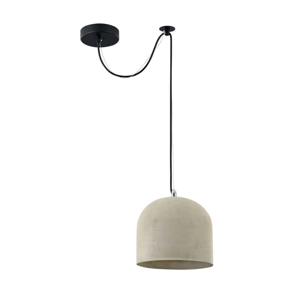 Lampadario Industrial Broni Metallo Nero 1 Luce Diffusore Calcestruzzo Grigio