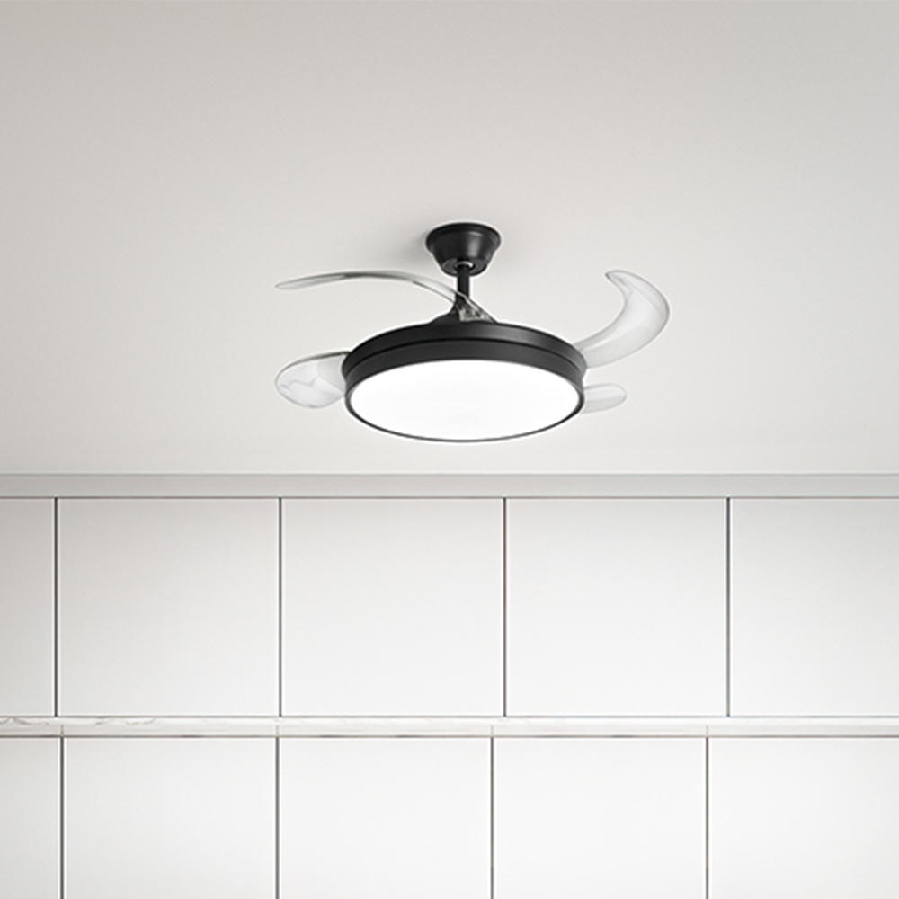 Ventilatore Metallo Nero Opaco Led 36W 4 Pale Acrilico Trasparente Open Plus 7167NCT
