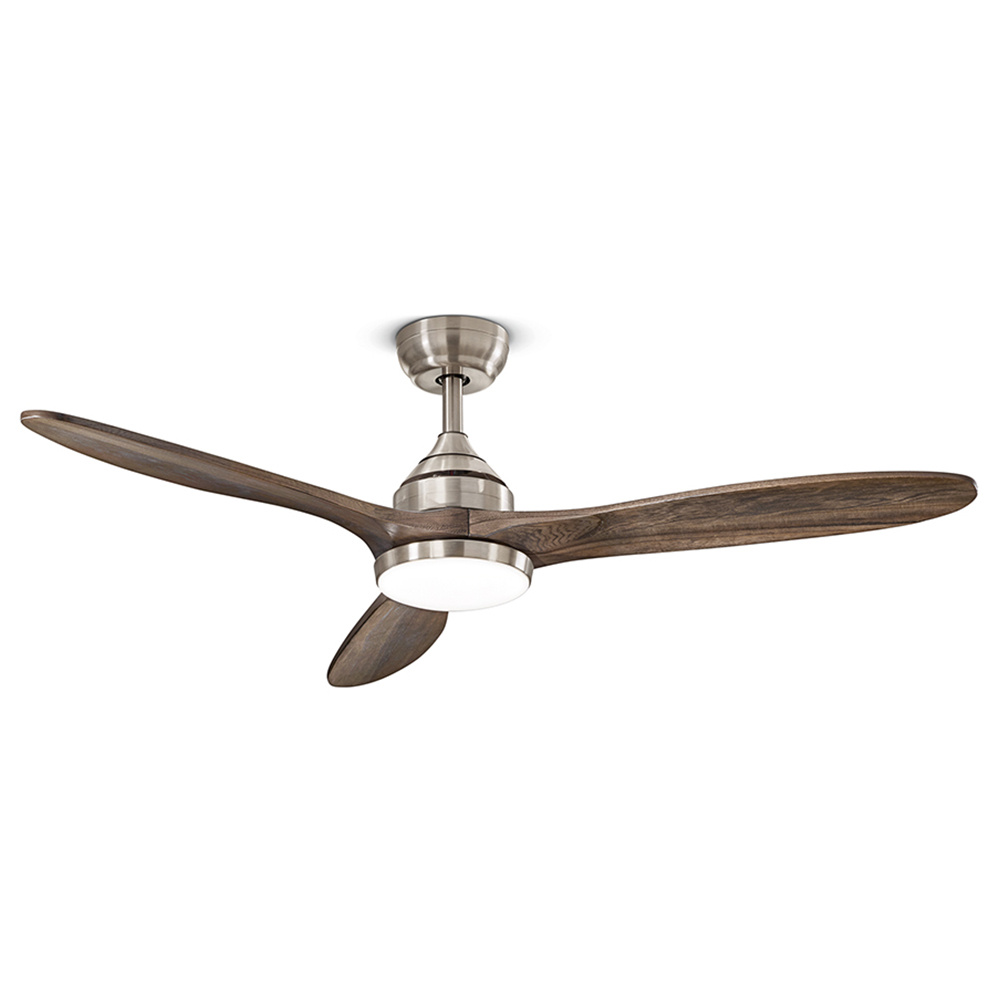 Ventilatore Metallo Cromo Spazzolato Led 18W 3 Pale Legno Noce Scuro Triade 7170CRCT