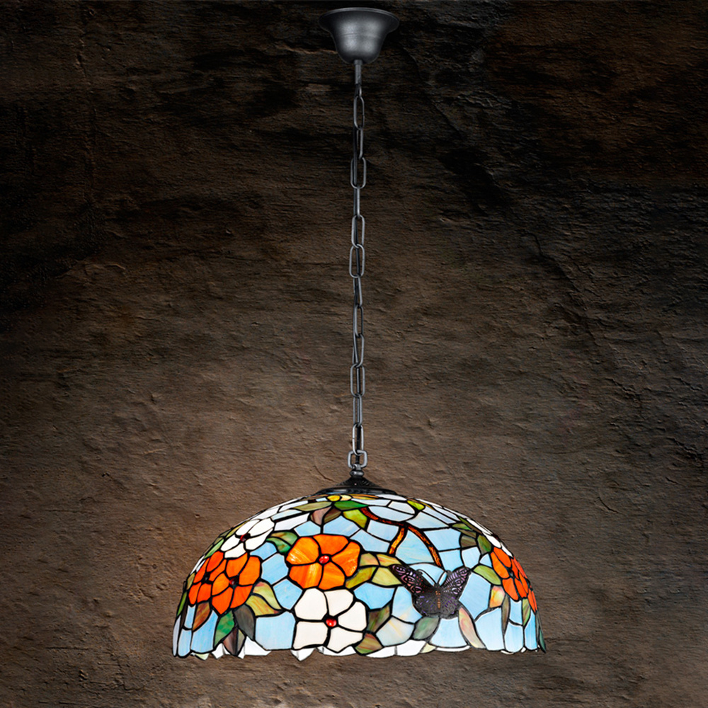 Sospensione Tiffany Vetro Multicolor Con Catena D.40 Cm T998S
