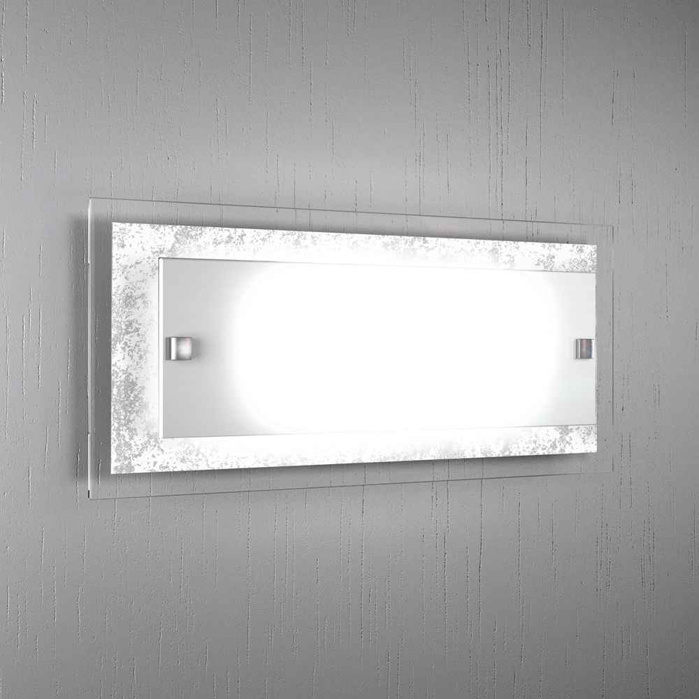 Applique Moderna Tray Metallo Bianco Vetro Foglia Argento 2 Luci E27 1087_AG-FA