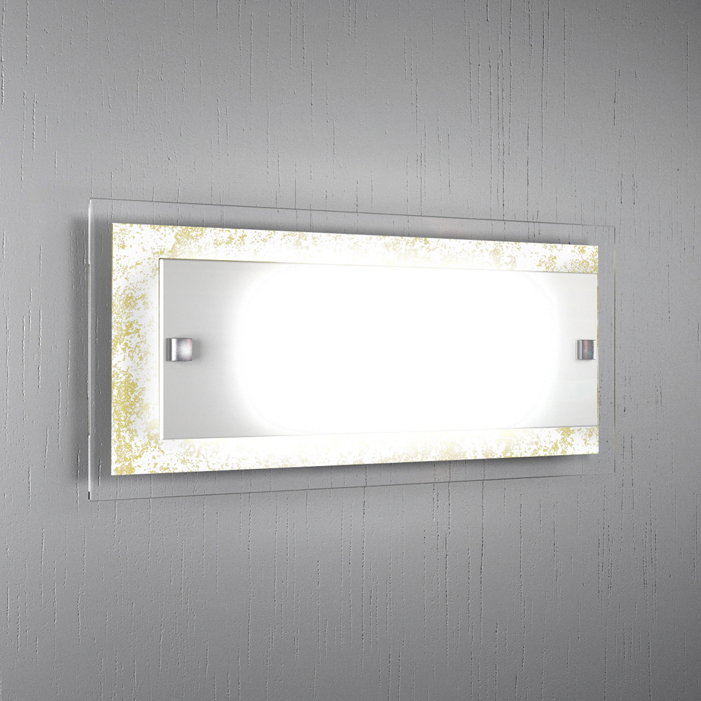 Applique Moderna Tray Metallo Bianco Vetro Foglia Oro 2 Luci E27 1087_AG-FO