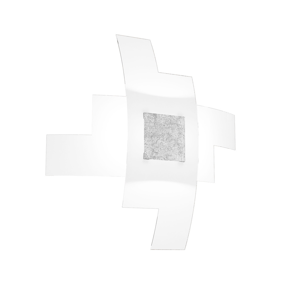 Plafoniera Moderna Tetris Color Met. Foglia Argento Vetro Bianco 4 Luci E27 55Cm 1121_55-FA
