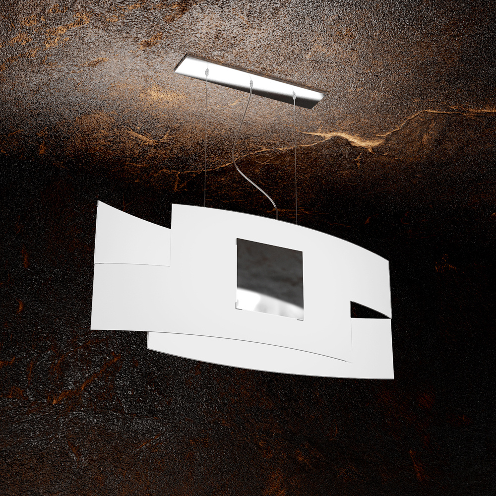 Sospensione Moderna Tetris Color Metallo Cromo Vetro Bianco 2 Luci E27 1121_S75-CR