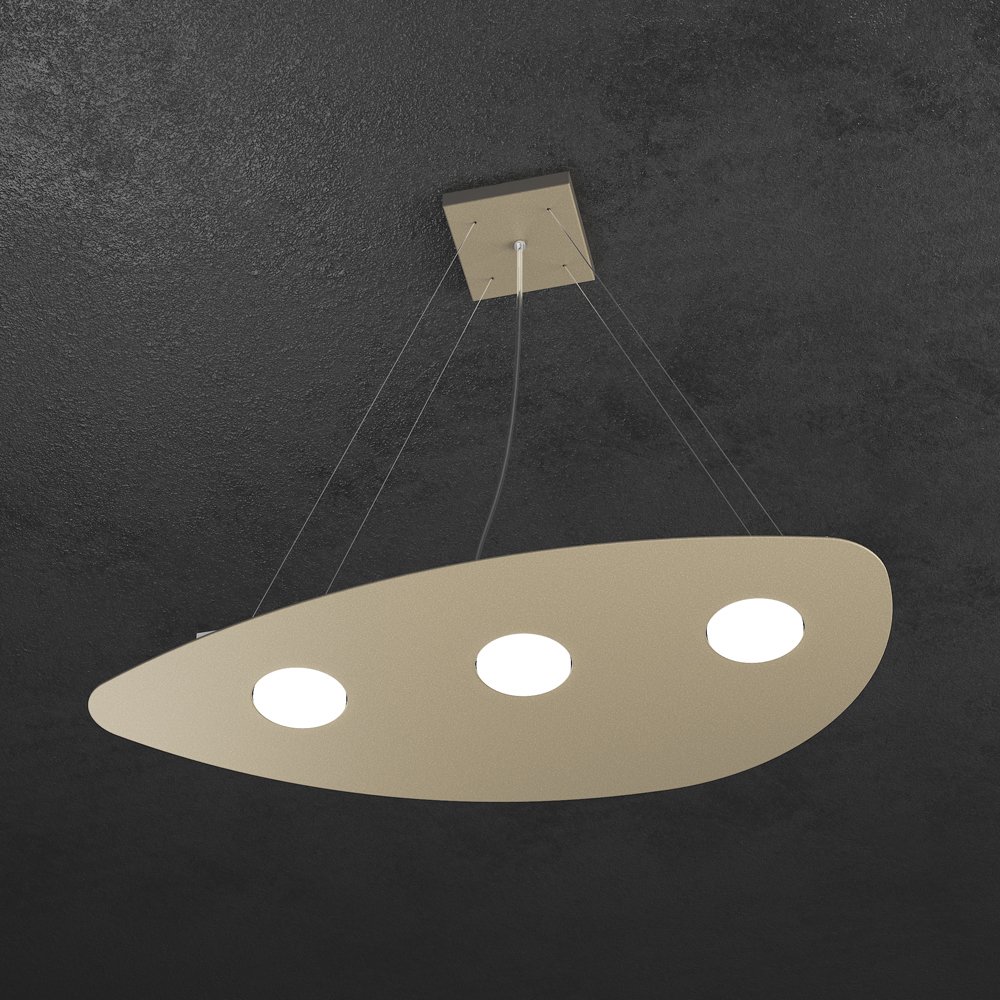 Plafoniera LED Moderna Design Sagomato – 2 Lampade GX53 – Metallo Sabbia – Made In Italy – 50x35x3.3 Cm