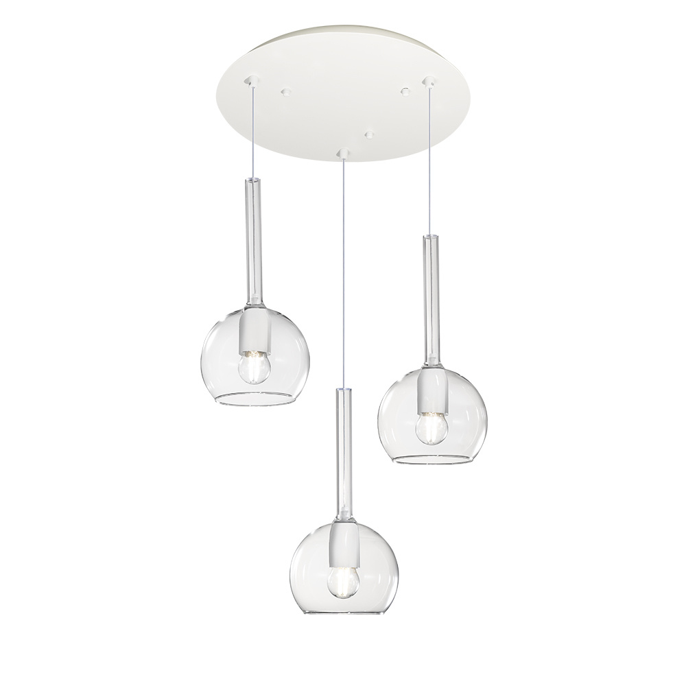 Sospensione Contemp. Rosone Tondo Future Met. Bianco Vetro Trasp. 3 Luci E27 1155BI_S3TP-TR