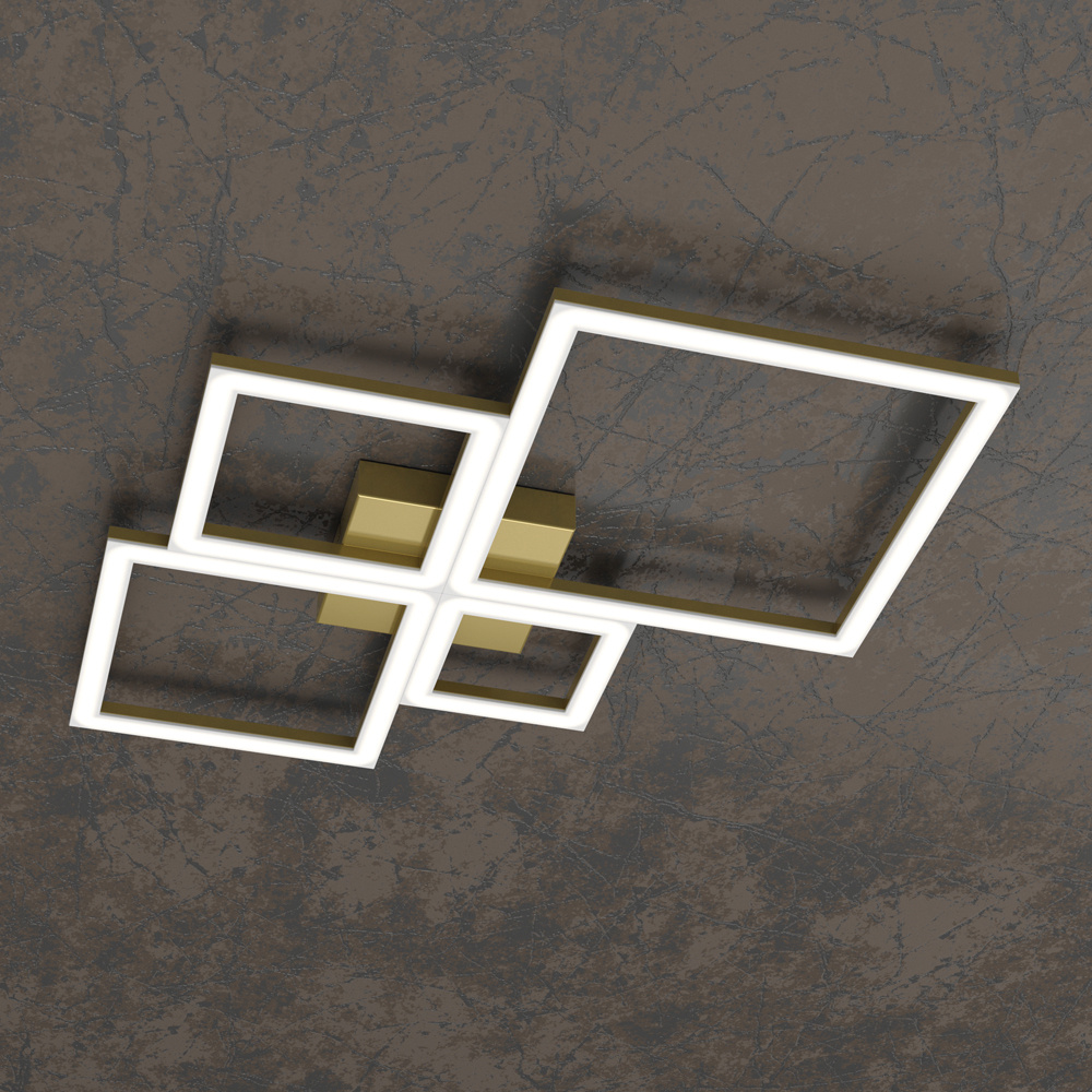 Plafoniera Moderna Quadrata Four Squares Alluminio Oro Brunito Led 71W 1162_55-OB