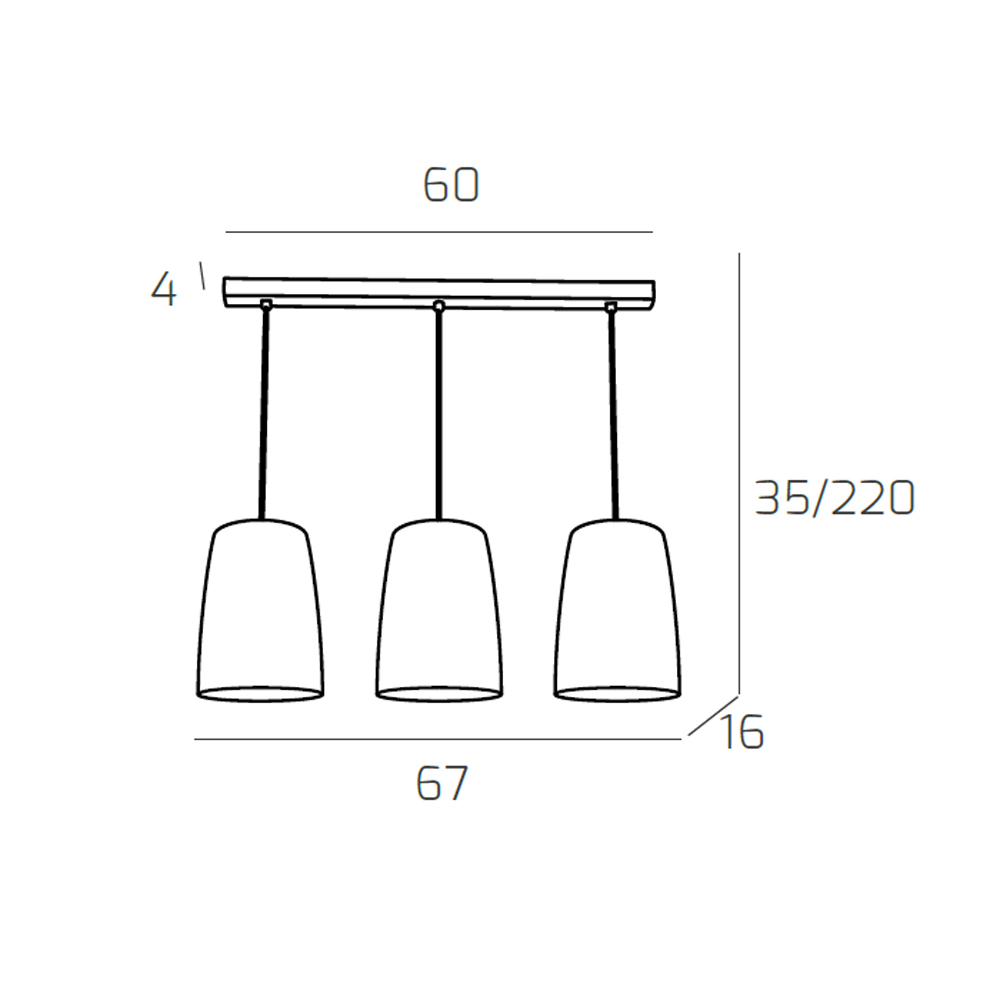 Sospensione Contemporanea Rett. Shaded Metallo Cromo Vetro Rame 3 Luci E27